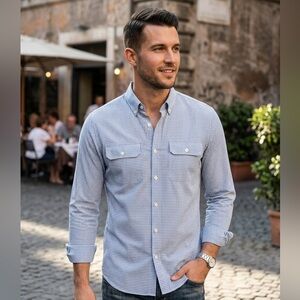 Michael Kors Men’s Blue Gingham Button-Down Shirt